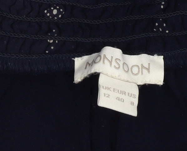 Monsoon Women Blue A-Line Off Shoulder Midi Dress