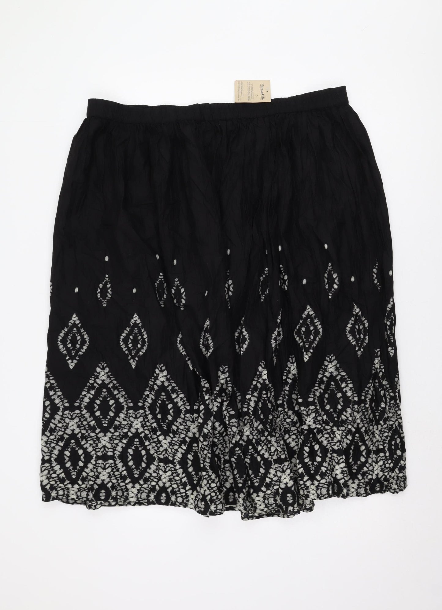 Damart Women's Black Peasant Skirt Size 24 Geometric Midi