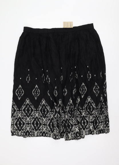 Damart Women's Black Peasant Skirt Size 24 Geometric Midi