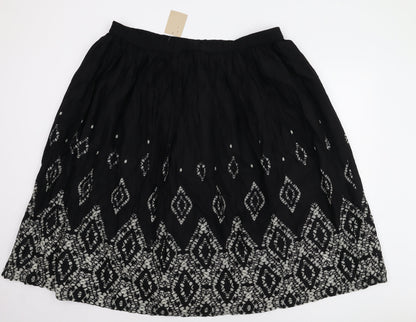 Damart Women's Black Peasant Skirt Size 24 Geometric Midi
