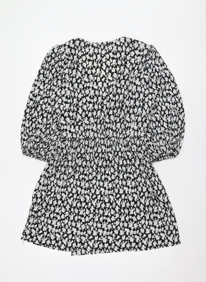 Pull&Bear Women's Black Floral Fit & Flare Dress M
