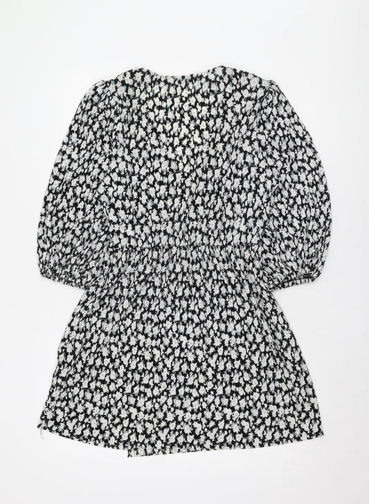 Pull&Bear Women's Black Floral Fit & Flare Dress M