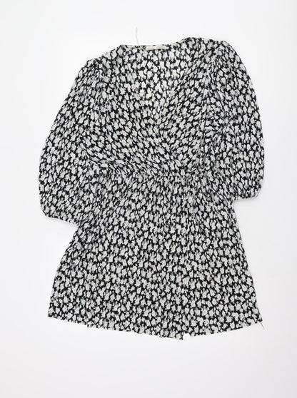 Pull&Bear Women's Black Floral Fit & Flare Dress M
