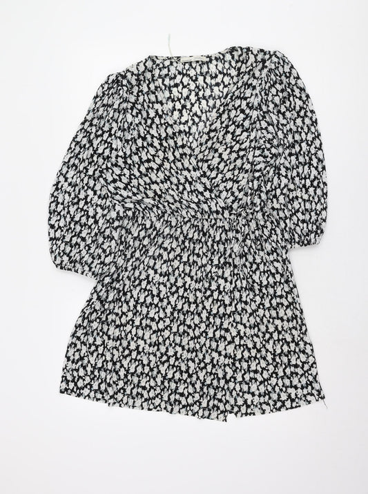 Pull&Bear Women's Black Floral Fit & Flare Dress M