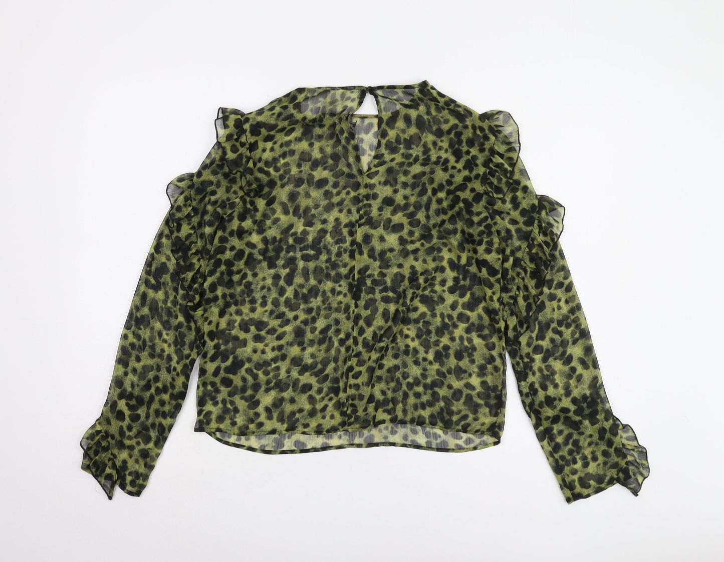 H&M Women’s Green Animal Print Blouse, Size 6, Long Sleeve