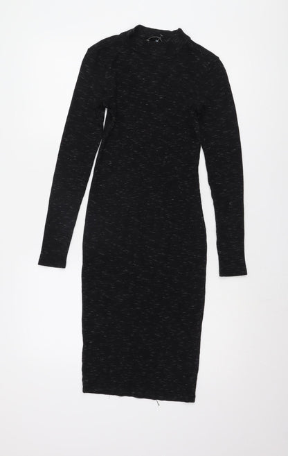 Pull & Bear Women's Black Mock Neck Bodycon Dress Size 12