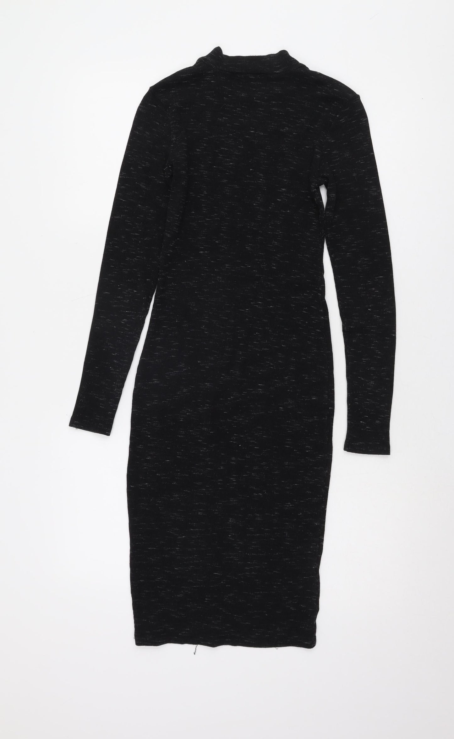 Pull & Bear Women's Black Mock Neck Bodycon Dress Size 12