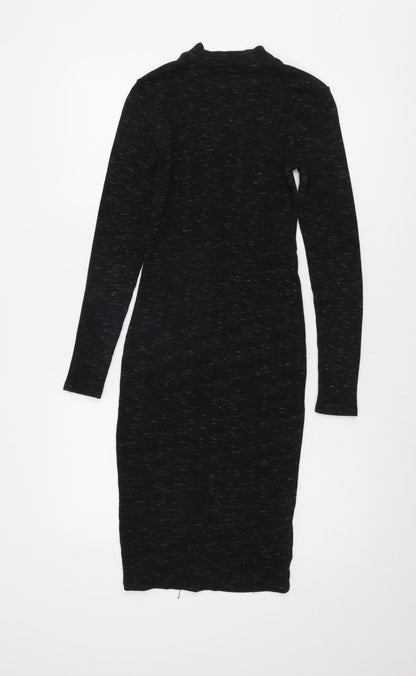 Pull & Bear Women's Black Mock Neck Bodycon Dress Size 12