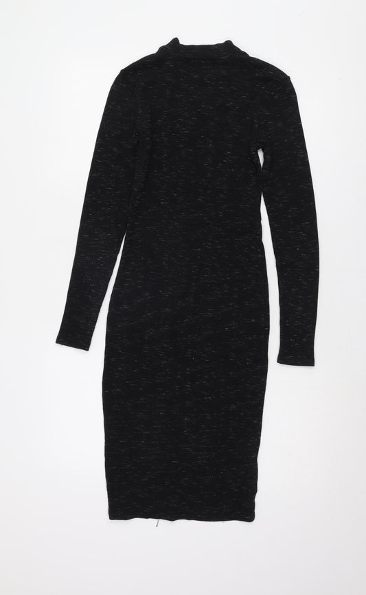 Pull & Bear Women's Black Mock Neck Bodycon Dress Size 12
