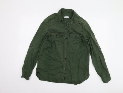 Womens UK Size 2XS Zara Green Basic Button-Up