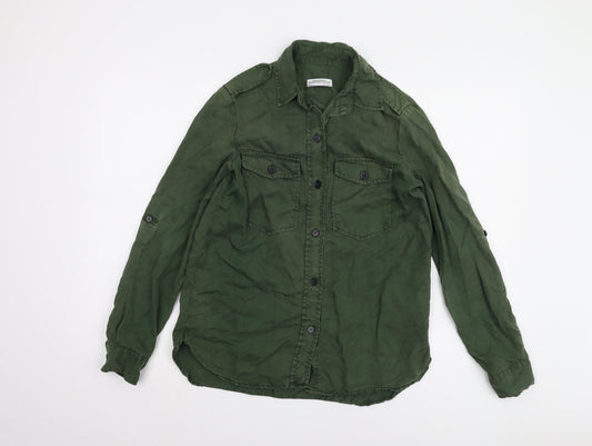 Womens UK Size 2XS Zara Green Basic Button-Up