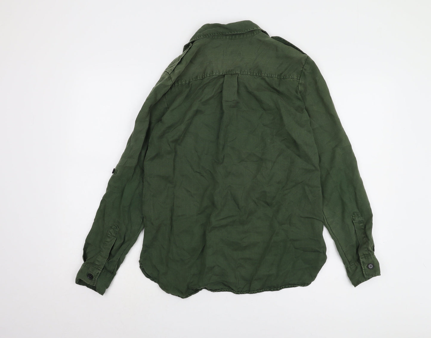 Womens UK Size 2XS Zara Green Basic Button-Up