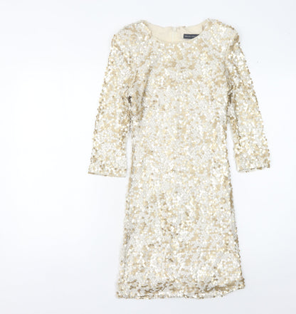 French Connection Women's Gold Sequin Dress Size 6