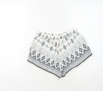 Superdry Women's White Printed Shorts with Tassels