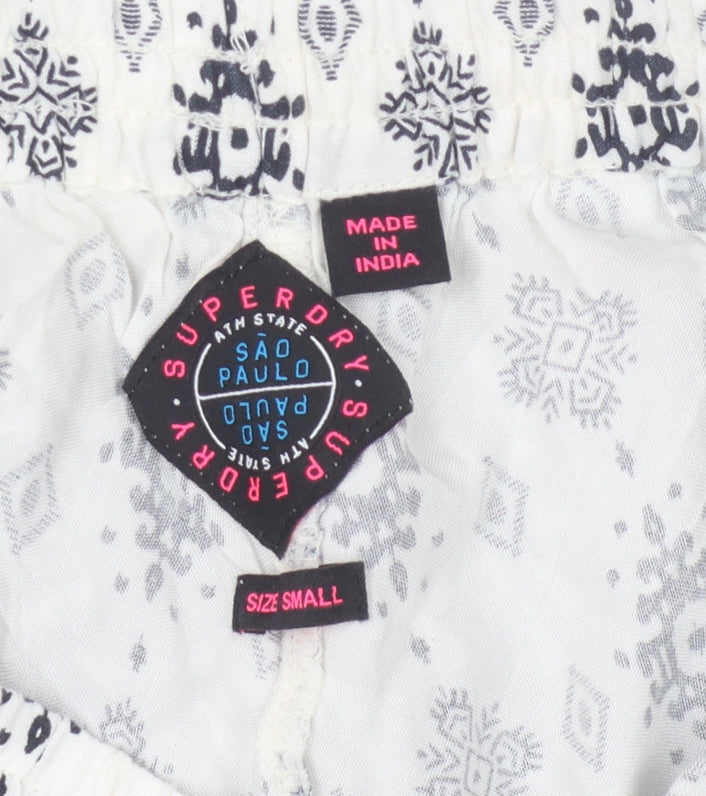 Superdry Women's White Printed Shorts with Tassels