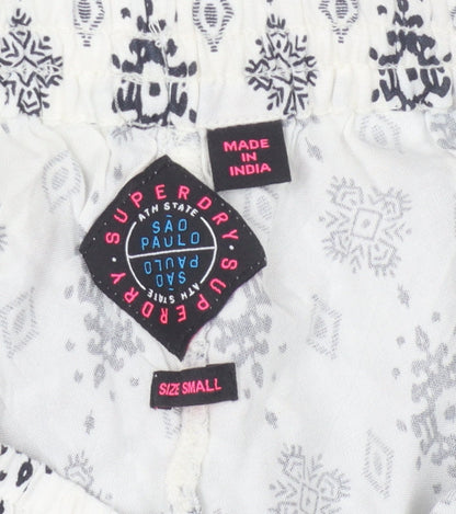 Superdry Women's White Printed Shorts with Tassels