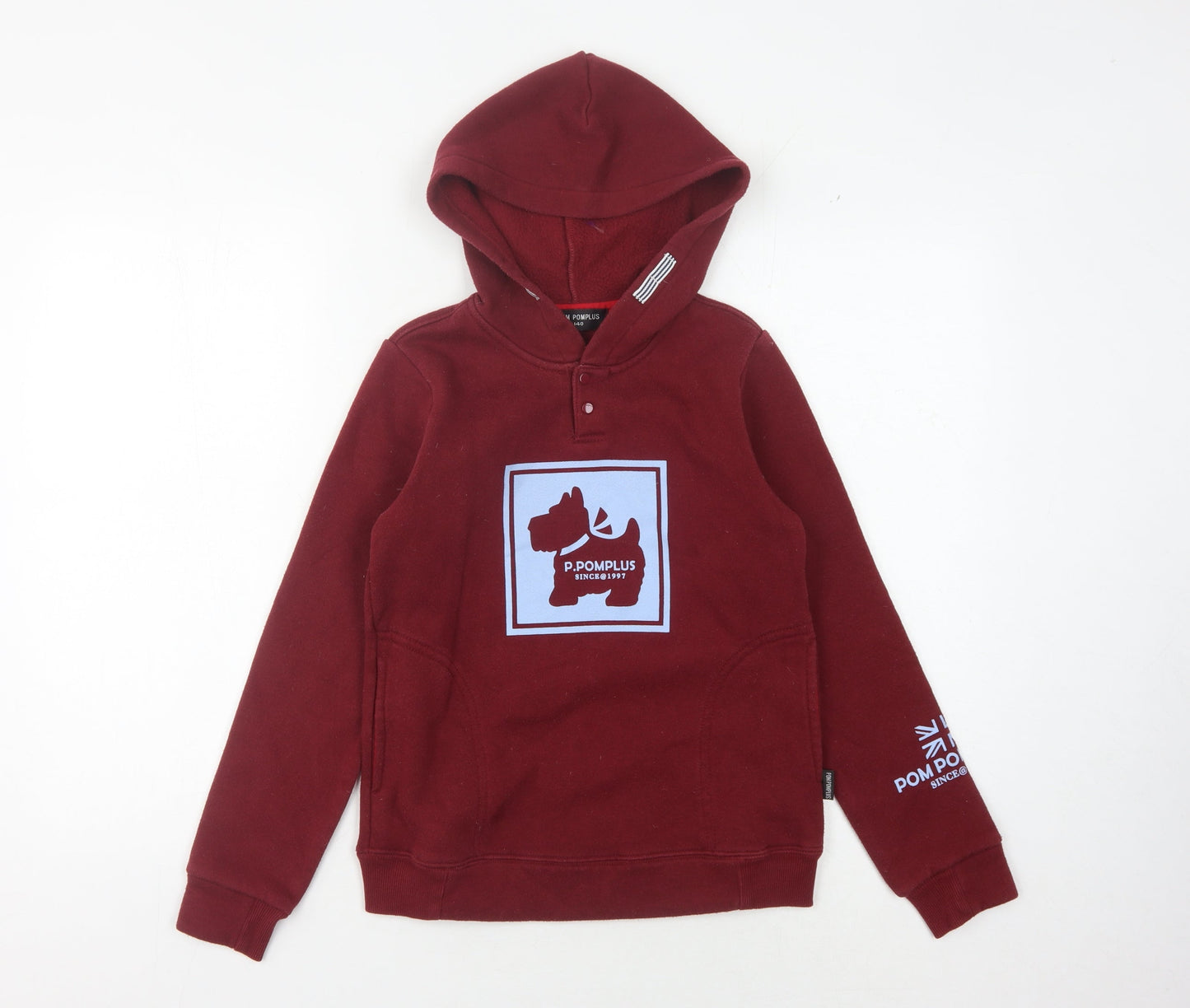Pom Pomplus Boys Red Graphic Hoodie, Size 12, Autumn Winter Pullover
