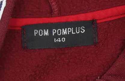 Pom Pomplus Boys Red Graphic Hoodie, Size 12, Autumn Winter Pullover
