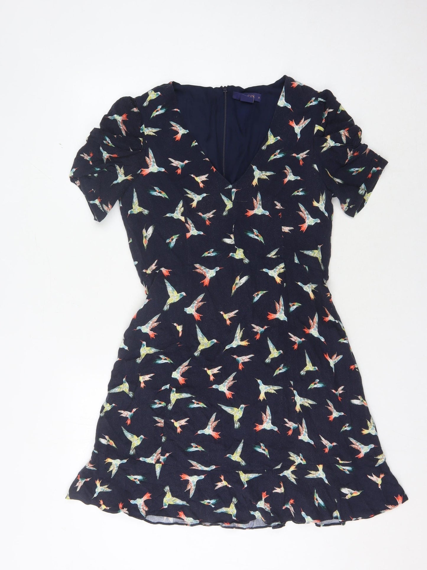 Oasis Women's Multicoloured Birds V-Neck Dress - Size 12