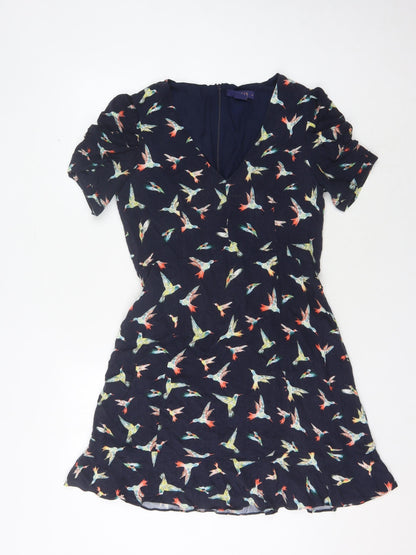 Oasis Women's Multicoloured Birds V-Neck Dress - Size 12