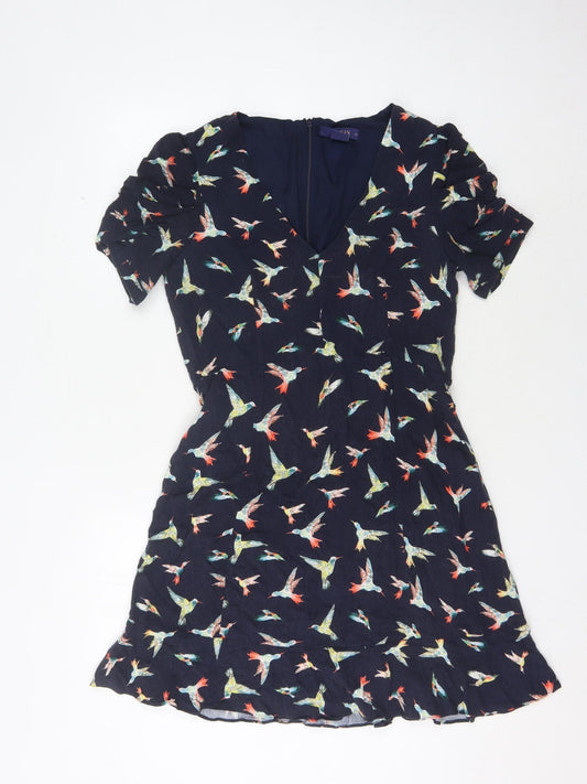 Oasis Women's Multicoloured Birds V-Neck Dress - Size 12