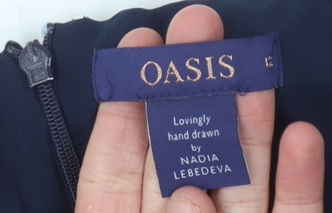 Oasis Women's Multicoloured Birds V-Neck Dress - Size 12