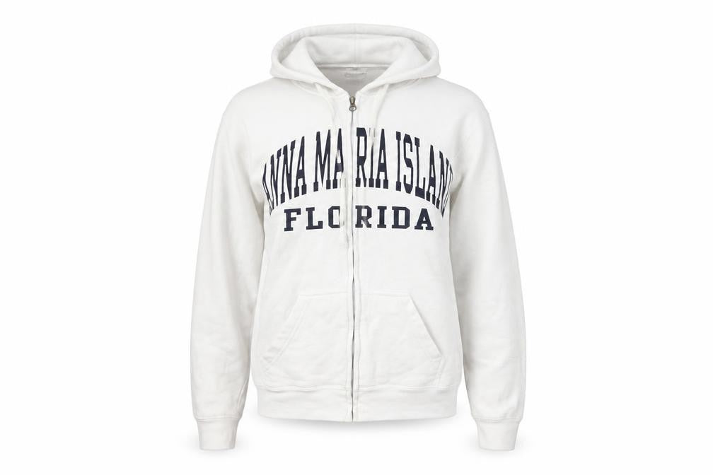 Front view of Pacific & Co unisex white full zip hoodie small