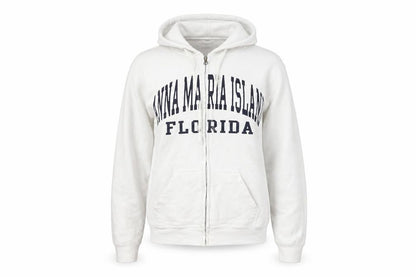 Front view of Pacific & Co unisex white full zip hoodie small