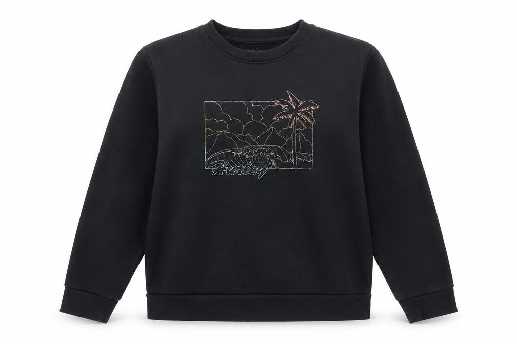 Front view of Hurley Black unisex graphic pullover sweatshirt l