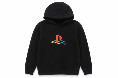 Front view of George boys’ black pullover hoodie with playstation logo