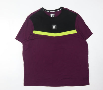 11 Degrees Men's Colourblock T-Shirt, 2XL, Purple/Black