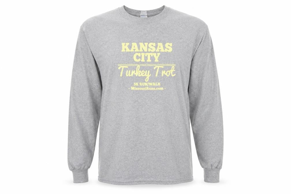 Front view of Port & Company Grey Long Sleeve unisex t-shirt, m
