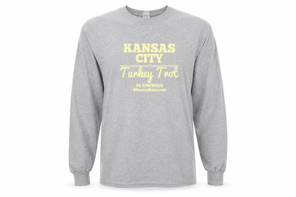 Front view of Port & Company Grey Long Sleeve unisex t-shirt, m