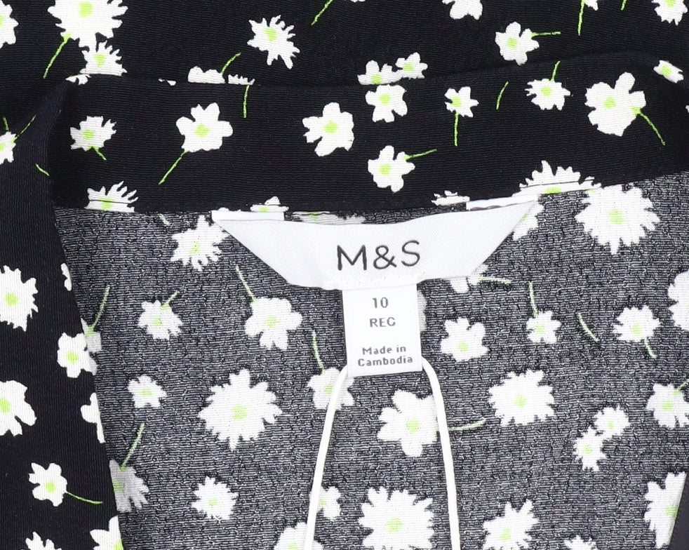 Marks and Spencer Women's Black Floral Blouse, Size 10