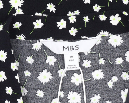 Marks and Spencer Women's Black Floral Blouse, Size 10