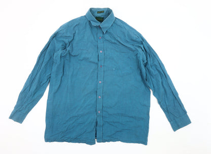 HANFAB'S Men's Blue Long Sleeve Shirt, Size 42, Casual