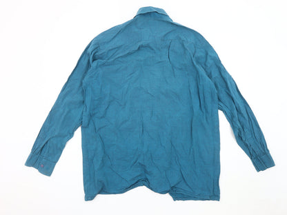 HANFAB'S Men's Blue Long Sleeve Shirt, Size 42, Casual