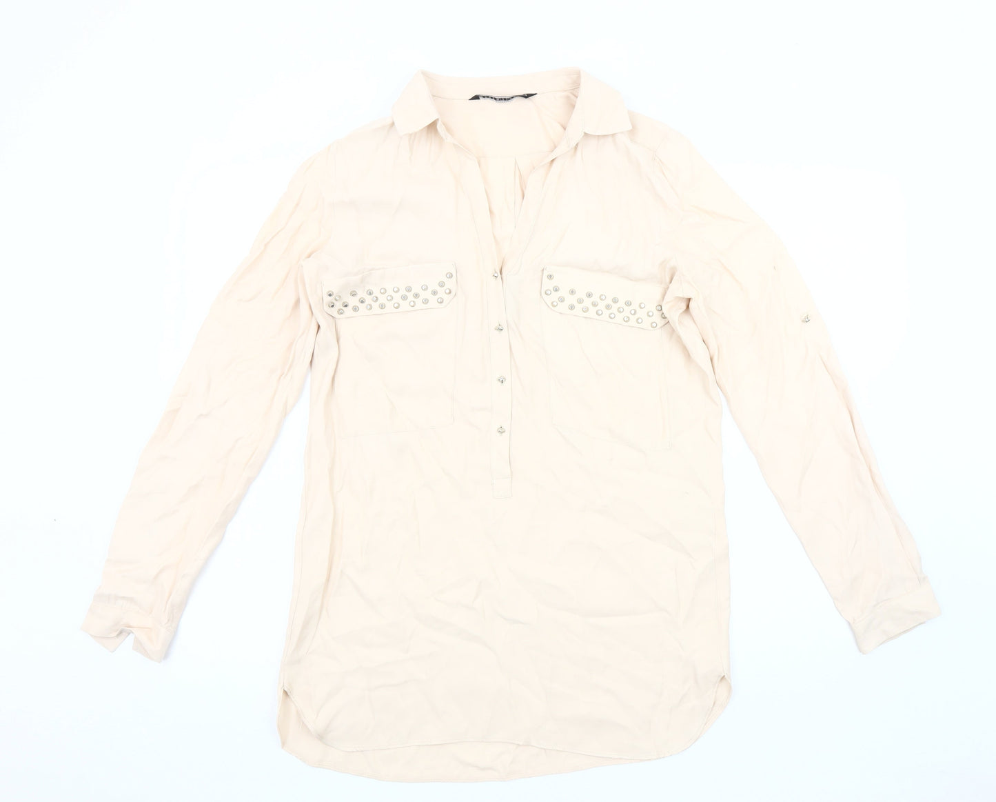 Womens UK Size 12 Zara Beige Basic Blouse