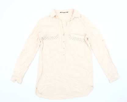 Womens UK Size 12 Zara Beige Basic Blouse