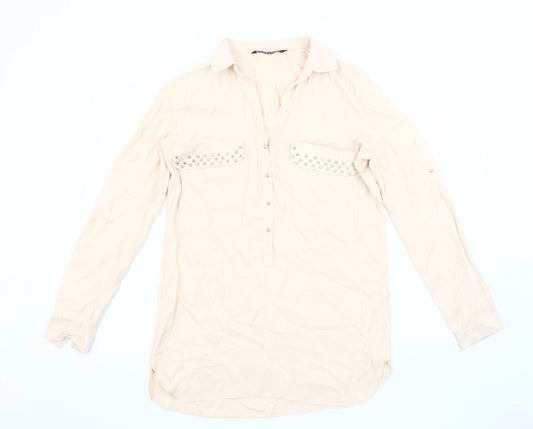 Womens UK Size 12 Zara Beige Basic Blouse