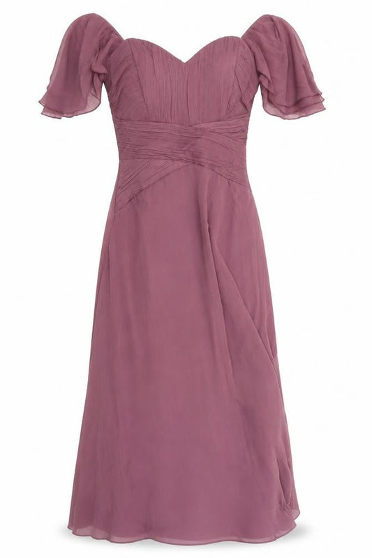 Front view of ASOS DESIGN Women’s Purple A-Line Dress, size UK 8, Off Shoulder