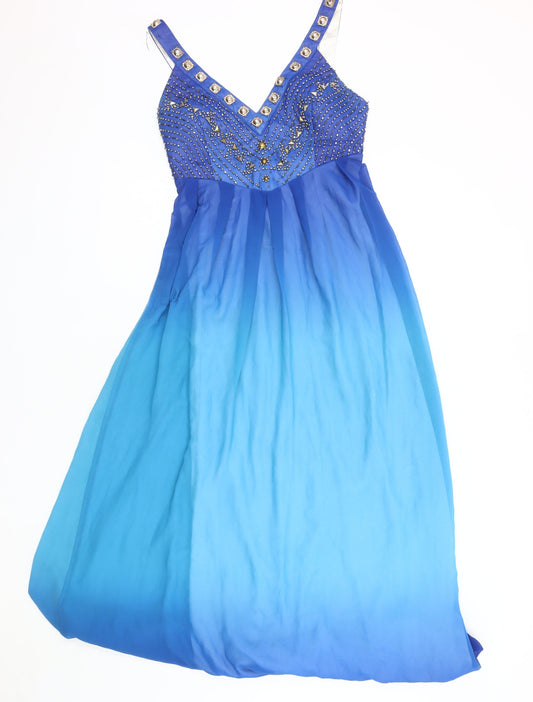 Little Mistress Women's Blue Beaded Maxi Dress, Size 12