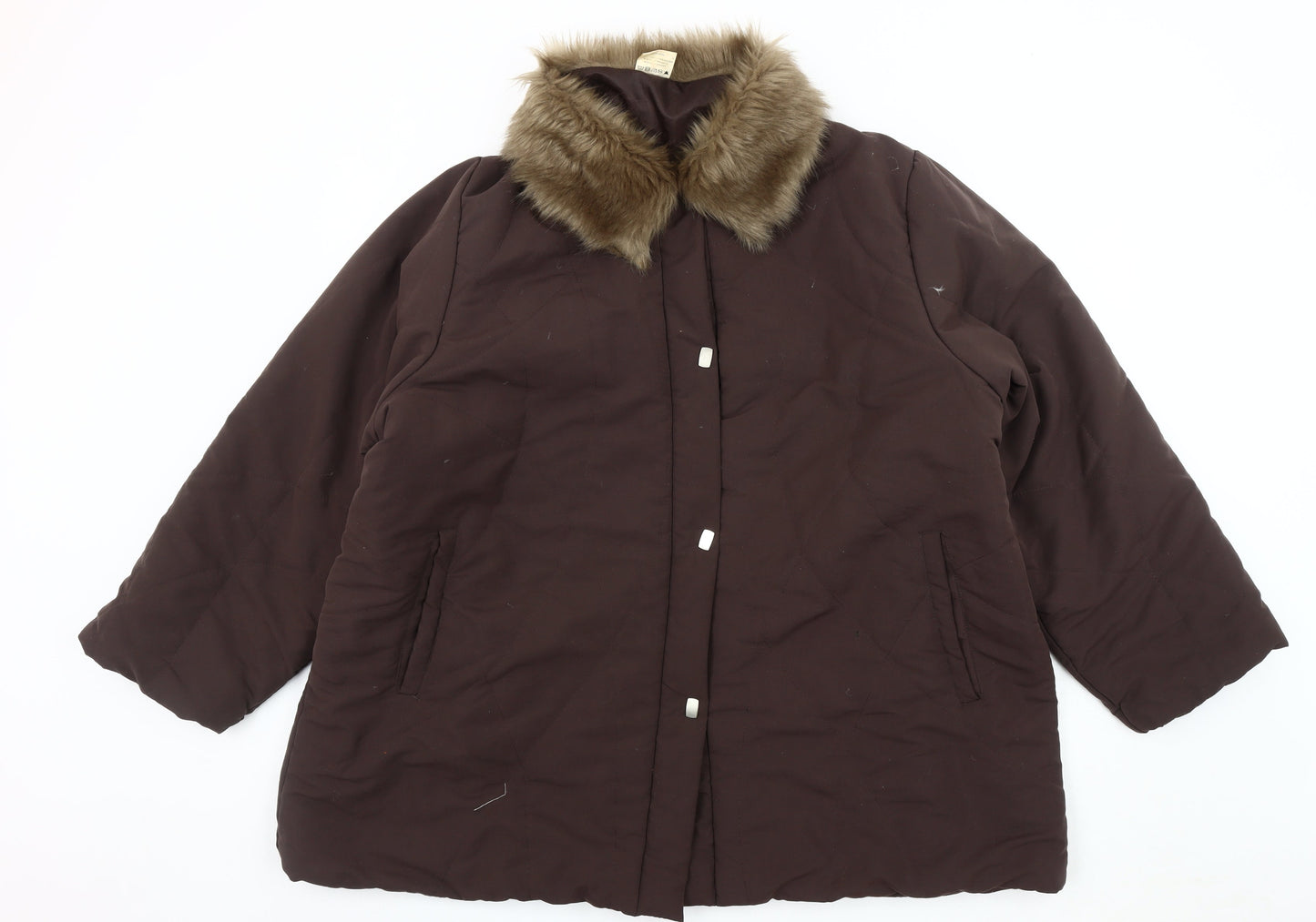 Newville Brown Women's Fur Trim Overcoat Size 12