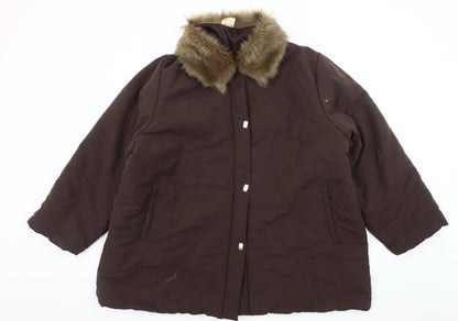Newville Brown Women's Fur Trim Overcoat Size 12