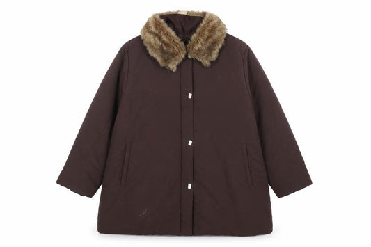 Newville Brown Women's Fur Trim Overcoat Size 12