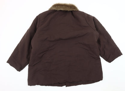 Newville Brown Women's Fur Trim Overcoat Size 12
