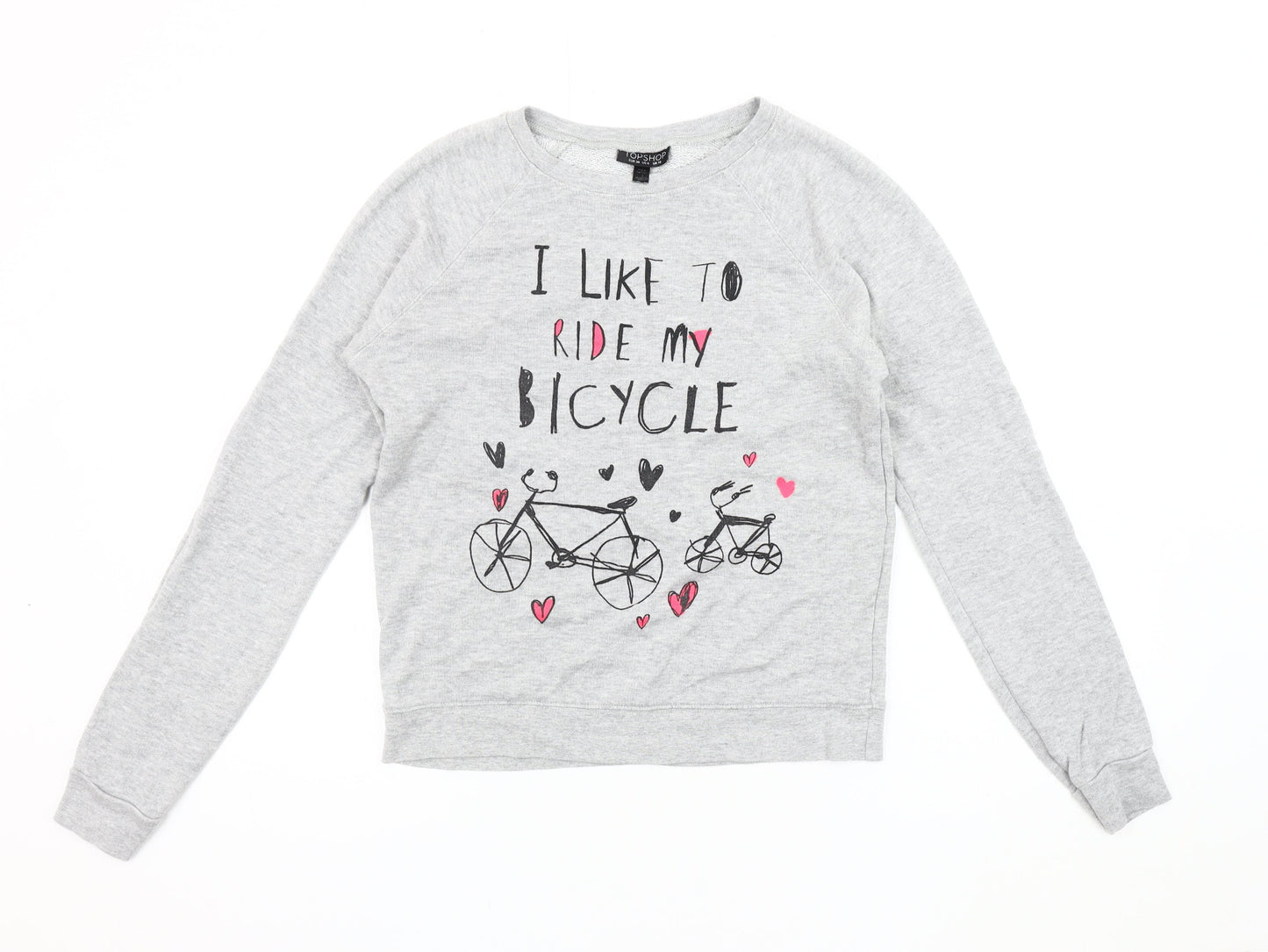 Topshop Women's Grey Bicycle Graphic Pullover Sweatshirt Size 10