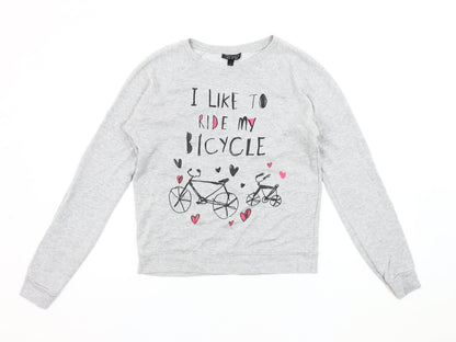 Topshop Women's Grey Bicycle Graphic Pullover Sweatshirt Size 10