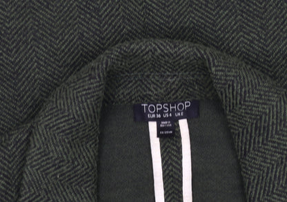 Topshop Women's Green Blazer, Size 8, Herringbone Pattern