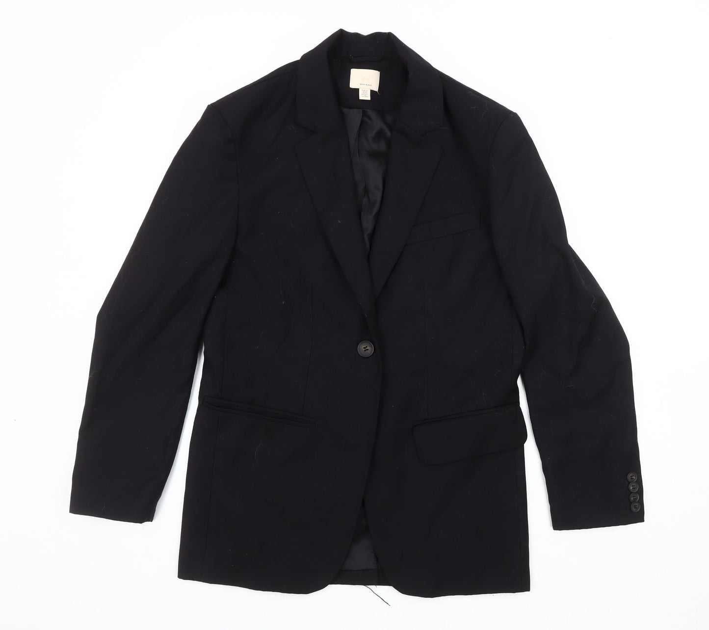 H&M Women's Black XS Wool Blend Blazer, Elegant Business Wear